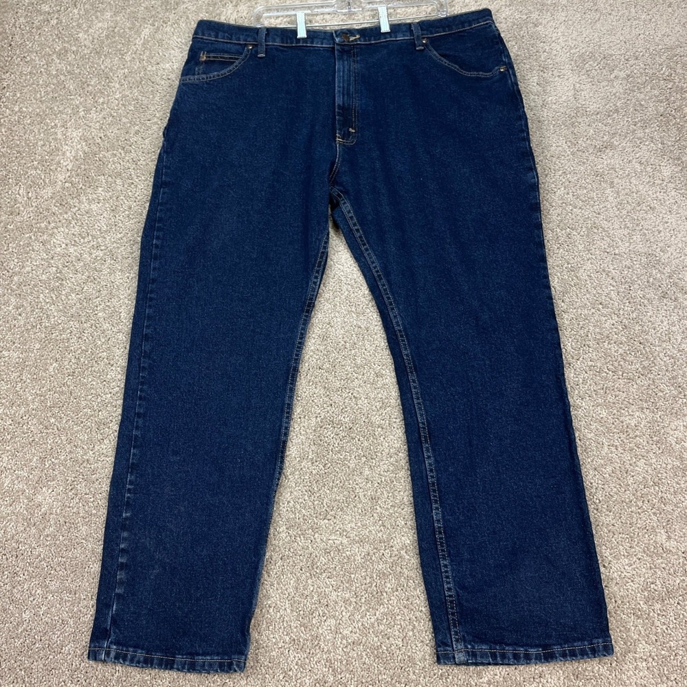 Wrangler Jeans Mens 42x30 Dark Wash Straight Leg Flat Front 5 Pocket Denim EUC